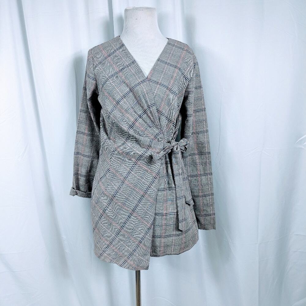 Favlux Plaid Long sleeve Wrap over Romper